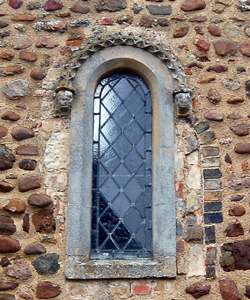 Close up of the Norman window in the south wall of the nave February 2010